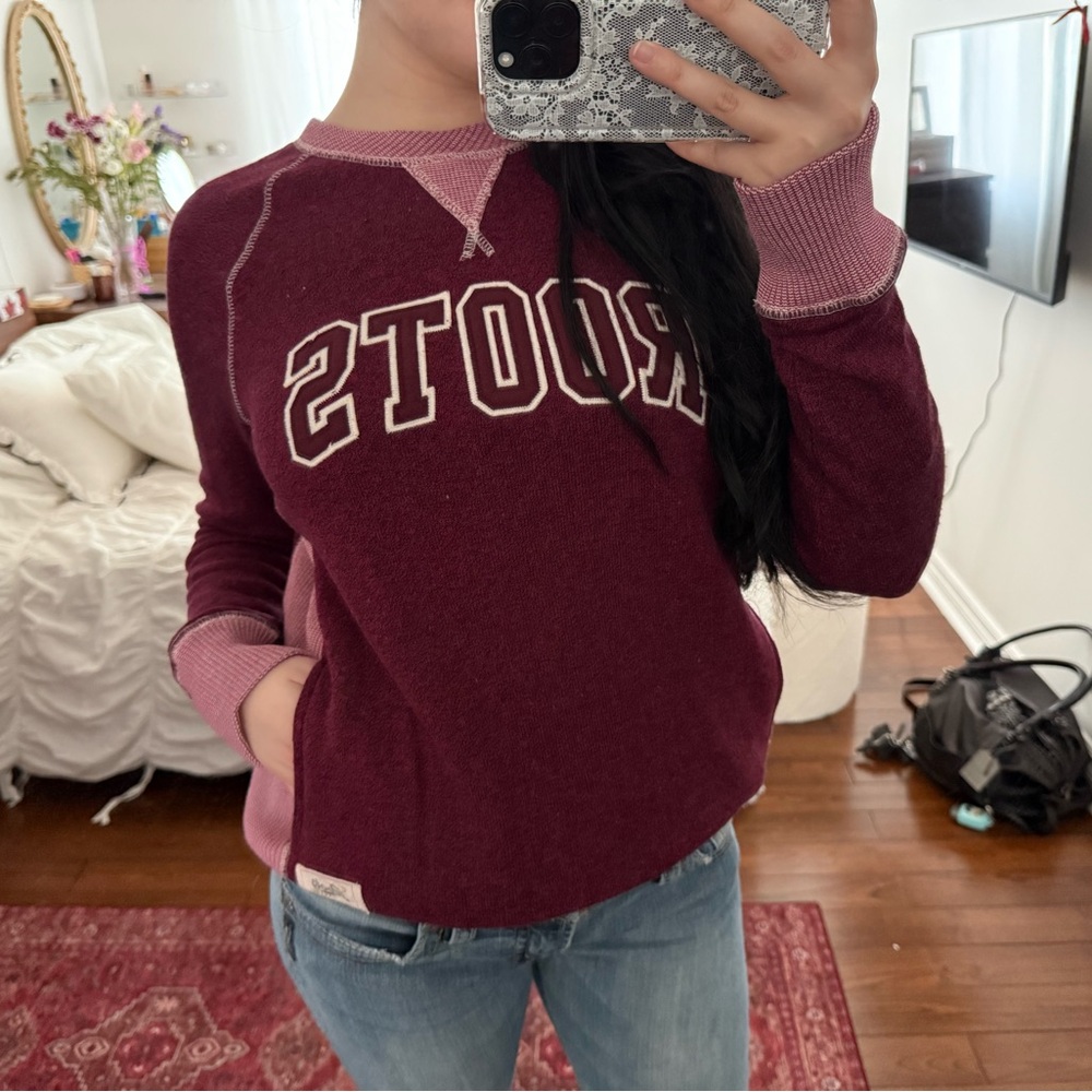 Roots Maroon and Pink Crewneck